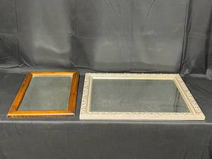 lot 79 image: Two Framed Mirrors - Wooden Frame and Silver Tone Ornate Frame