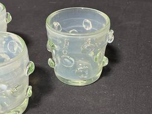 lot 116 image: Set of 3 Vintage Frosted Green Bubble Glasses