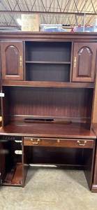 lot 175 image: Hocker Furniture Large Dark Wood Corner Desk and Shelving Unit for Home Office (2pcs)