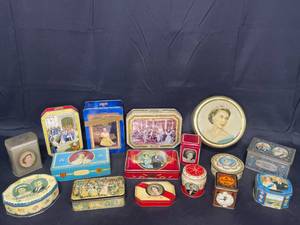 lot 95 image: Large Lot of Various Styles and Sizes of Vintage and Collectible Queen Elizabeth II and Royal Family Tins