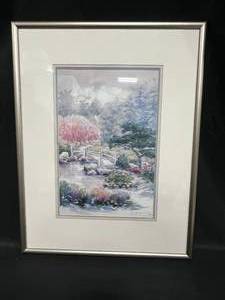 lot 211 image: Signed Lou Roman Watercolor of Bridge & Trees 239900