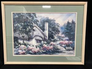 lot 220 image: Lou Roman Reproduction Watercolor of English Cottage w COA 119900