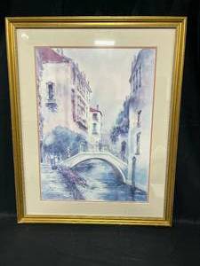 lot 224 image: Lou Roman Signed & Numbered Picture of Bridge & Gondola 614900