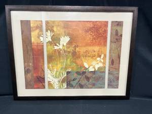 lot 13 image: Canvas Art BrownOrange Tones w White Flowers & Leaves