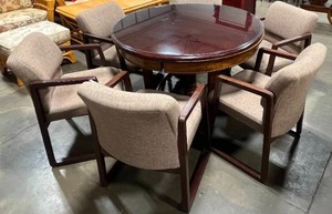 lot 171 image: Antique Wheeled Clawfoot Pedestal Table w 6 Chairs