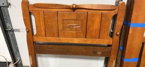lot 276 image: VTG Twin HeadFootboard w Carved Airplanes (really cool) & Wooden Frame