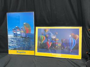 lot 163 image: 2 Framed Wall Art Pieces Ballooning and Regatta - Yarn Shed Robin Center
