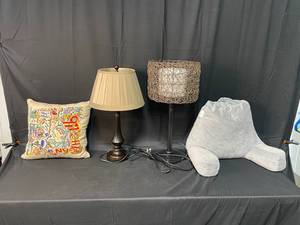 lot 121 image: Two Lamps, Fun Michigan Pillow and Seated Arm Rest Pillow