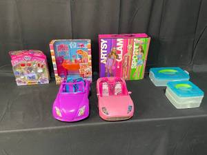 lot 129 image: Barbie Accessories inc Cars and Dining Set and Unopened Shopkins