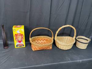 lot 145 image: 3 Baskets  Half Time Turkey  Purple Stem Vase