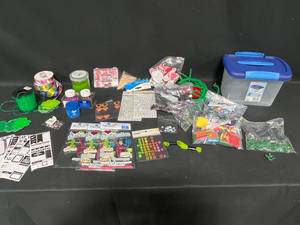 lot 235 image: Fun Small Bin Filled w Lots of Crafting Accents Inc Glitter, I Love Gymnastics Stickers, Beads, Rhinestones, 4 Leaf Clovers & More