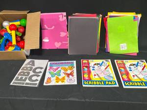 lot 241 image: Box of Magtastik Preschool Building Blocks, Scribble Pads, Felt, Colored Construction Paper & Stickers