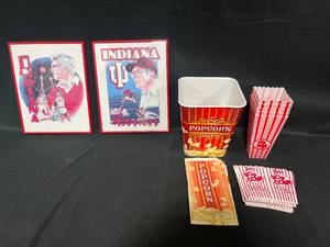 lot 258 image: Framed Indiana Hoosier Mens Sports Pictures Signed Faurote 92, Buckets and Paper Containers for Popcorn