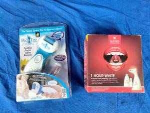 lot 27 image: Luster 1 Hour White Light Tooth Whitening System and PEDEGG Electronic Foot File Roller, Callus Remover
