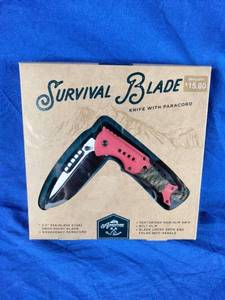 lot 34 image: Brand New Grand Star Adventure is Out There Survival Blade with Paracord - Red