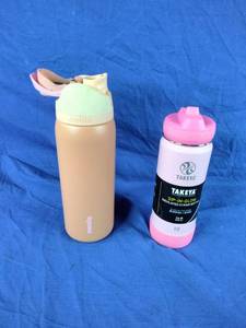 lot 44 image: New Pink Takeya 16oz and Beige Owala 32oz FreeSip Stainless Steel Water Bottles
