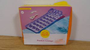 lot 76 image: Pocket Lounge - Sun Squad Inflatable Pool Float with 18 Pockets, Coil-Beam, Air Pillow, 220lb Capacity-Purple-Distressed Packaging