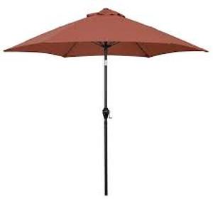 lot 115 image: Astella 9 ft. Aluminum Market Patio Umbrella with Fiberglass Ribs, Crank Lift and Push-Button Tilt in Brick Polyester-Brick