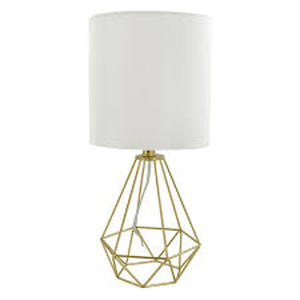 lot 122 image: Project 62 Entenza Diamond Wire Table Lamp Gold Base with White Shade