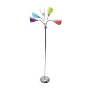 lot 131 image: Mainstays 5 Light Floor Lamp, Silver Color with Multi Color Shades