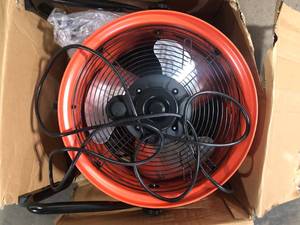lot 6 image: Commercial Electric 16 in. 3-Speed Drum Floor Fan in Orange High Velocity Turbo Customer Returns See Pictures