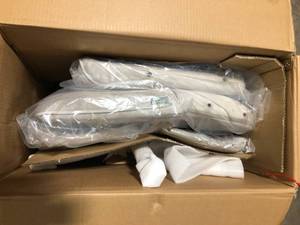 lot 37 image: Vinsetto Light Grey Velvet Fabric Desk Chairs with Adjustable Height and Padded Armrests  Customer Returns See Pictures