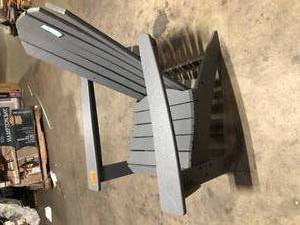 lot 38 image: POLYWOOD Grant Park Traditional Curveback Slate Grey Plastic Patio Adirondack Chair Outdoor (Set of 1)  Customer Returns See Pictures