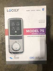lot 49 image: Lockly Model-S Satin Nickel Single-Cylinder Deadbolt Smart Lock with Hack-proof Touchsreen Keypad and Mobile App Control   Customer Returns See Pictures