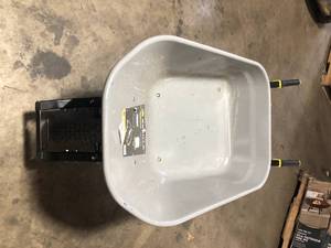 lot 11 image: Gorilla 6 cu. ft. PRO Heavy-Duty Steel Tub Wheelbarrow, Steel Braces and Handles, Easy PivotDump Design, 16 in. Pneumatic Wheel   Customer Returns See Pictures