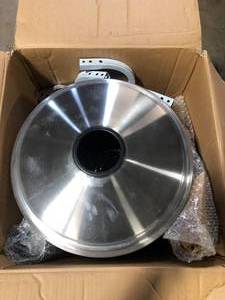 lot 44 image: Hampton Bay 48000 BTU Stainless Steel Propane Standing Patio Heater with Wheels  Customer Returns See Pictures