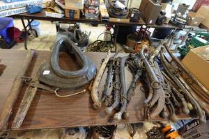 lot 251 image: Vintage Farm Plowing Components - Yokes, Collar - Brass Tips