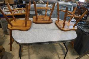 lot 78 image: Vintage Kitchen Table with Three Wooden Chairs
