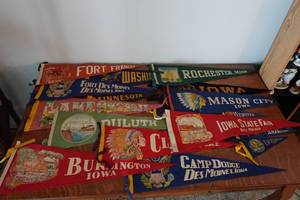 lot 319 image: Antique Souvenir Pennants - Iowa, Minnesota, Canada, Wisconsin