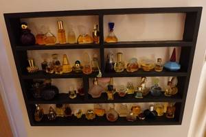 lot 326 image: Miniature Perfume Bottle Collection with Wood Shelf