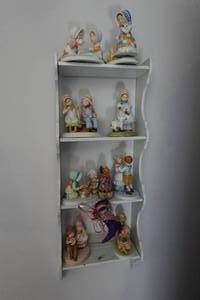 lot 158 image: Collectable Figurines with Wood Wall Hanging Shelf