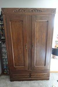 lot 155 image: Wood Armoire with Crafting Supplies and Costume Jewelry