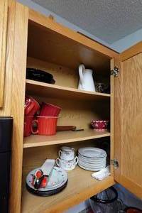 lot 348 image: Contents of Cabinet - Cups, Plates, Tea Pot
