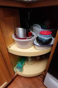 lot 351 image: Contents of Cabinet - Crock Pot, Bakeware, Corning Ware