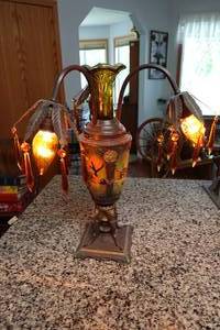 lot 426 image: Antique Art Nouveau Table Lamp with Crystals