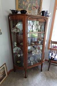 lot 141 image: Wood Display Cabinet with Curved Glass