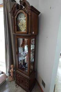 lot 150 image: Grandfather Clock with Display Case and Contents