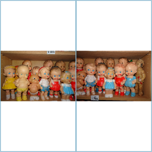 lot 400 image: Vintage Rubber Squeaker Dolls - Peter Pan, Davy Crockett