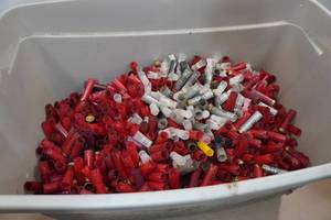 lot 124 image: Large Bin of Empty Shotgun Shells with Some Wads - Mostly 12 Gauge