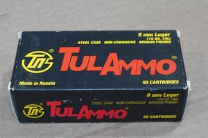 lot 131 image: 50 TulAmmo 9mm Luger 115 Gr FMJ Steel Case Ammo