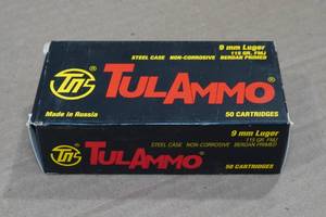 lot 132 image: 50 TulAmmo 9mm Luger 115 Gr FMJ Steel Case Ammo