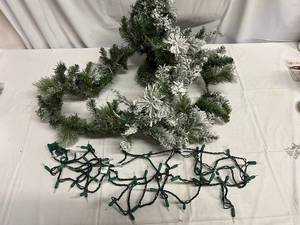 lot 3 image: 8ft Flocked Pine Garland & String of Lights