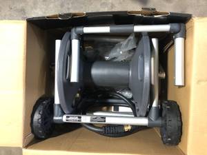 lot 5 image: Gorilla 200 ft. Aluminum Zero Rust Premium Mobile Hose Reel Customer Returns See Pictures