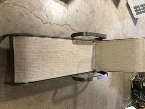 lot 23 image: Home Decorators Collection Mix and Match Dark Taupe Reinforced Aluminum Sling Outdoor Patio Stack Chaise Lounge with Sunbrella Elevation Stone    Customer Returns See Pictures