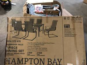 lot 33 image: Hampton Bay Glenridge Falls 7-Piece Metal Rectangle Outdoor Dining Set in Putty Customer Returns See Pictures