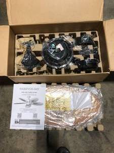 lot 39 image: Hampton Bay Lillycrest 52 in. IndoorOutdoor Aged Bronze Ceiling Fan with Downrod and Reversible Motor Light Kit Adaptable    Customer Returns See Pictures